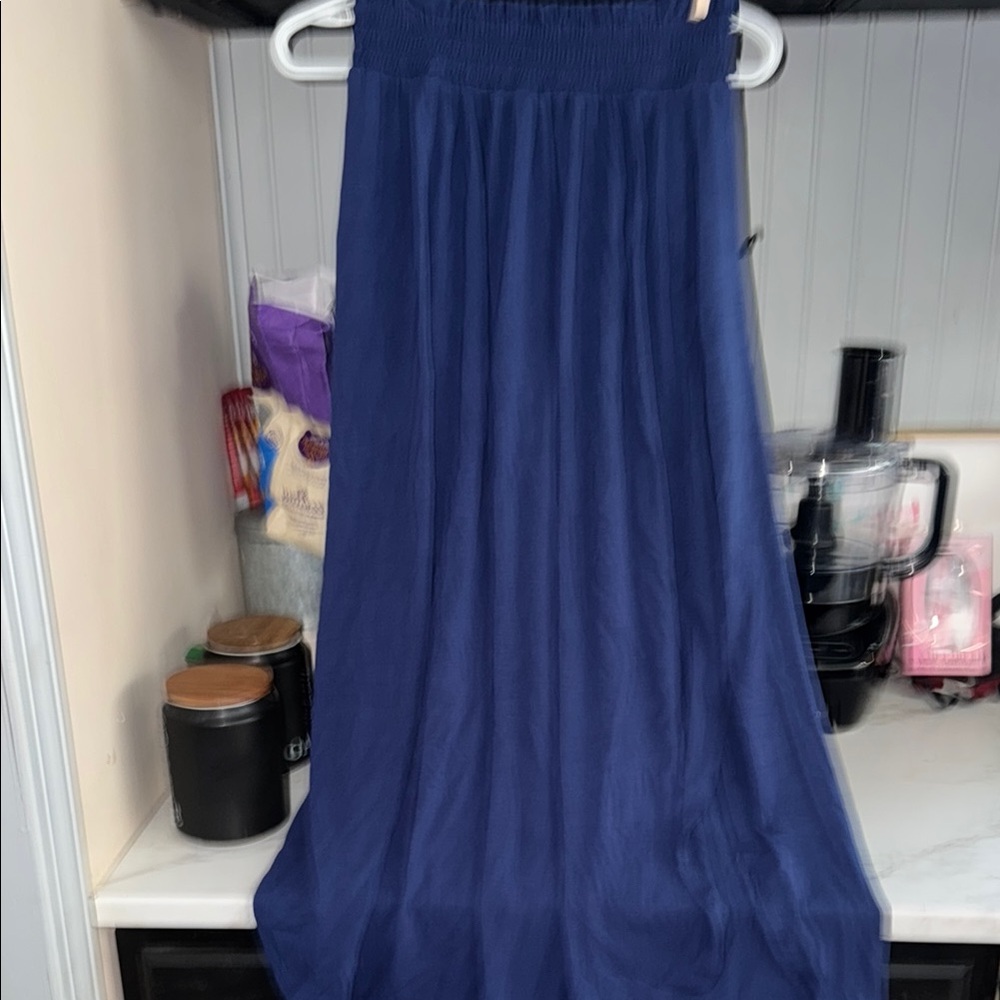 Zenana Outfitters Blue Pleated Maxi Skirt